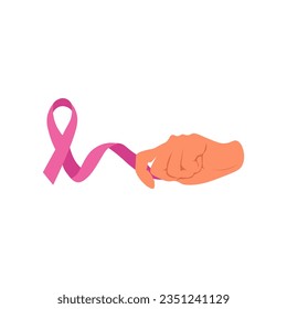 Woman holding pink breast cancer awareness ribbon