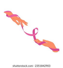 Woman holding pink breast cancer awareness ribbon