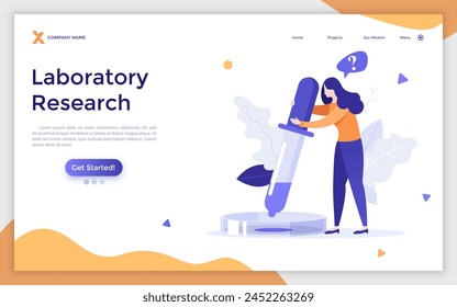 Woman holding pipette or dropper with liquid and Petri dish. Concept of clinical research, laboratory experiment, medical lab test, pharmacology. Modern flat vector illustration for poster, banner.