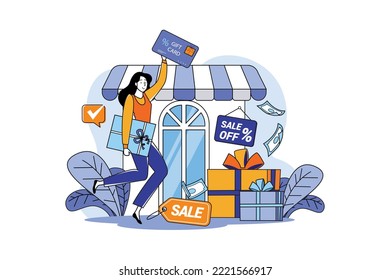 Woman holding presents and gift certificates