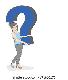 The woman is holding a question mark. vector illustration.