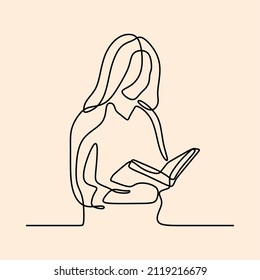 woman holding reading book oneline continuous single line art editable handdrawn