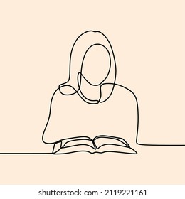 woman holding reading book oneline continuous single line art editable handdrawn