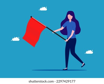 Woman holding a red flag. Victory and success. vector
