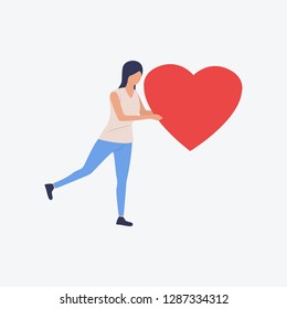Woman holding red heart. Romantic, girlfriend, greeting. Can be used for topics like Saint Valentines Day, festival, celebration