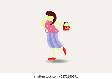 woman holding a red shoe bag