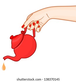 Woman holding red teapot