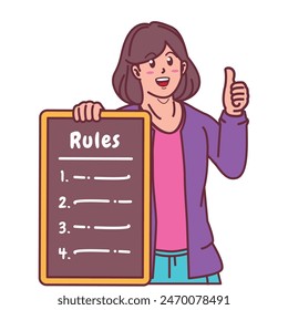 A Woman Holding a Rule Board