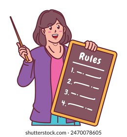 A Woman Holding a Rule Board