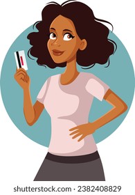 Woman Holding Savings Credit Card Vector Cartoon Character
Happy girl showing her plastic debit card feeling confident 
