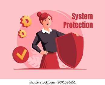 Woman Holding Shield Protection Concept