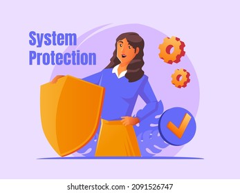 Woman Holding Shield Protection Concept