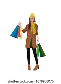 Woman holding shopping bags. vector