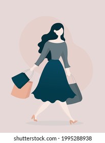 woman holding shopping bags vector illustration