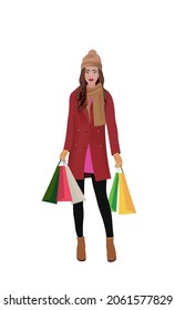 Woman holding shopping bags. vector