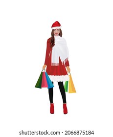 Woman holding shopping bags. vector