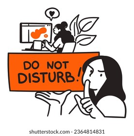 a woman holding up a sign that says do not disturb