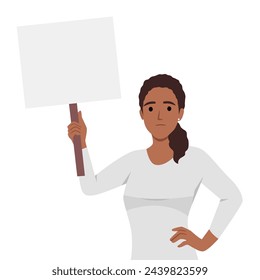 Woman holding sign. Vector flat illustration with protesting woman. Flat vector illustration isolated on white background