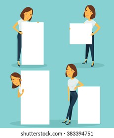 Woman holding sign vector set