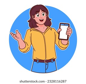 woman holding smartphone, with blank screen smartphone