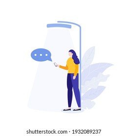 Woman holding smartphone and chatting messages. Concept of virtual communication social networking.