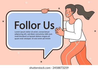 Woman holding speech bubbles. Online communication on social network and media. woman sending and receiving Internet messages on smartphone or texting on mobile phone. Flat vector illustration.