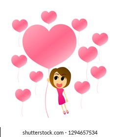 Girl Standing Balloon Shape Heart Stock Vector Royalty Free