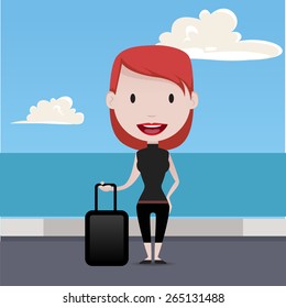 Woman holding a suitcase