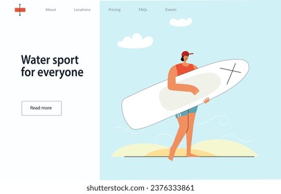 Woman holding sup board at the beach. Simple style abstract human for the main page, banner for website, mobile app, book cover. Vector illustration