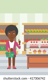 Woman holding supermarket basket.