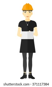 Woman holding tablet computer.
