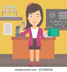Woman holding tablet computer.