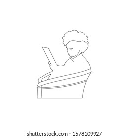 Woman holding tablet line art vector design