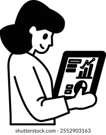 A woman is holding a tablet and smiling