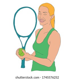 woman holding tennis racket and ball sport vector illustration