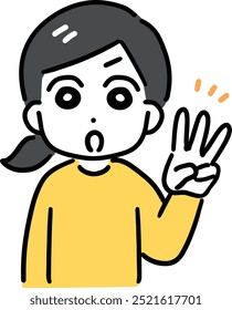 woman holding up three fingers