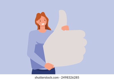 Woman holding thumbs up sign. Character vector design. Flat illustration style.