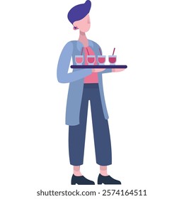 Woman holding tray with champagne glasses icon