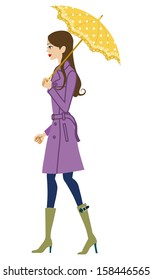 Woman holding an umbrella, side view