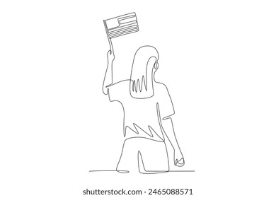 Woman holding a united states flag. 4th of july concept one-line drawing