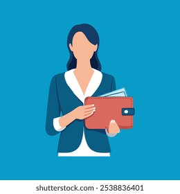 
Woman holding a wallet flat vector illustration