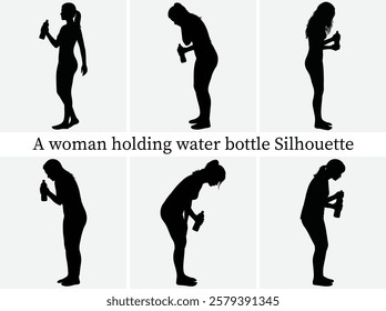 A woman holding water bottle sillhouettes