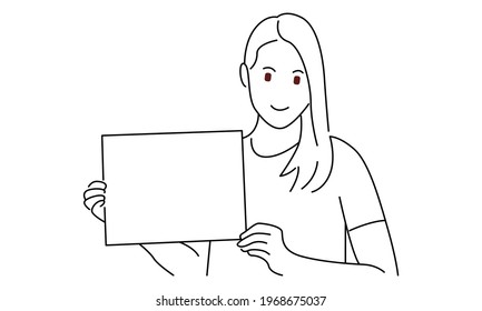 Woman holding white board vector illustration