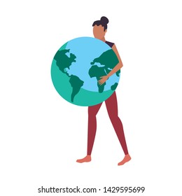 woman holding world globe map