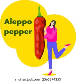 A woman holds Aleppo pepper or Halaby pepper. Isolated vector illustration.