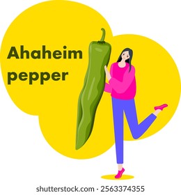 A woman holds Anaheim pepper or California pepper or Magdalena pepper or Hatch pepper. Chili peppers. Isolated vector illustration.