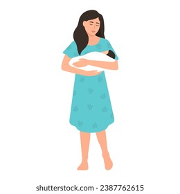 Woman holds a baby in her arms. Happy motherhood and childhood concept.Vector illustration isolated