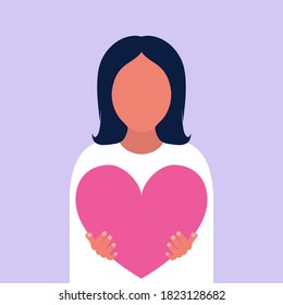 Woman holds big hearts. Illustration for Valentine's day.
Colorful flat vector illustration