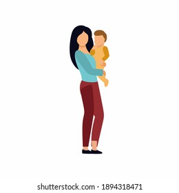 A woman holds a child in her arms. Vector illustration in flat style.