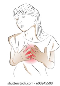 Woman Holds Her Chest Pain Lungs Stock Vector (Royalty Free) 608245508 ...